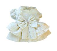 kiskick Vestido de verano para perro, traje portátil para mascotas, vestido de moda para boda, fiesta, vestido de perro con mangas con volantes, decoración de lazo grande, beige, XS