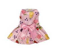 kiskick Vestido para mascotas con lazo de mano de obra fina de verano dulce cinta sandía fresa estampado de frutas sin mangas de dos patas pequeño mediano perro cachorro gato traje rosa S