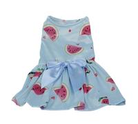 kiskick Vestido para mascotas con lazo de mano de obra fina de verano dulce cinta sandía fresa estampado de frutas sin mangas de dos patas pequeño mediano perro cachorro gato traje azul M