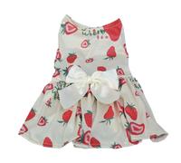 kiskick Vestido para mascotas con lazo, mano de obra fina, cinta dulce de verano, estampado de sandía, fresa, fruta, sin mangas, dos patas, pequeño, mediano, perro, cachorro, gato, traje beige, XL