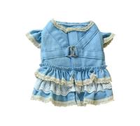 kiskick Vestido para mascotas fácil de poner, vestido de mezclilla para mascotas con mangas con volantes, anillo de tracción, cómodo vestido de princesa para perro, azul, XL