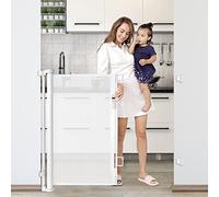 KISKIZ Puertas retráctiles Extra Altas para bebés de 42 Pulgadas, 56 Pulgadas de Ancho, Malla Blanca, Montaje de barandilla, Puerta para bebés y Perros para escaleras, Puertas