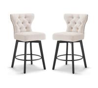Kislot Counter Height Barstools 26 Inch Upholstered Button Tufted Swivel Bar Stools with Back for Kitchen Island,Set of 2