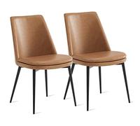 Kislot Mid-Century Padded Dining Chair, Modern Upholstered Leather Dining Room Chair Set of 2 with Metal Legs