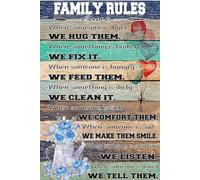 kisoyo Cartel de metal vintage con texto en inglés "Family Rules When Someone Is Hurt We Hug Them", arte de pared para el hogar, habitación, listo para colgar, el mejor regalo, 8 x 12 pulgadas