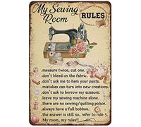 kisoyo Cartel de metal vintage con texto en inglés «My Sewing Room Rules Measure Twice Cut One Don't Bleed On The Fabric» de tela, cartel de pared para el hogar, 8 x 12 pulgadas