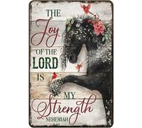 kisoyo Horse & Cardinal The Joy Of The Lord Is My Strength - Letrero de metal para decoración rústica, vintage, para el hogar, cocina, bar, cafetería, club, cueva, decoración de pared, letrero de lata