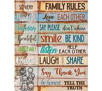 kisoyo Letrero de metal vintage con texto en inglés "Family Rules Be Honest Tell The Truth" para pared, cartel decorativo para cumpleaños, boda, inauguración de la casa, listo para colgar, 8 x 12