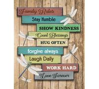 kisoyo Letrero de metal vintage con texto en inglés "Family Rules Stay Humble Love Forever" para pared, para baño, restaurante, garaje, dormitorio familiar, regalo, decoración de pared, 8 x 12