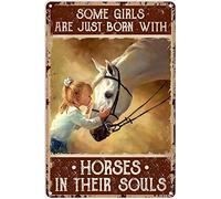 kisoyo Póster de caballo y niña, letrero de metal con texto en inglés "Some Girls Are Born To Like Horse", arte retro, interesante, garaje, hogar, cafetería, cocina, inodoro, gente, cueva, decoración