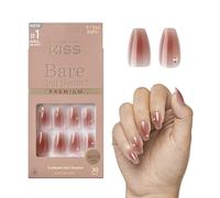 KISS Bare-But-Better Premium Press On Uñas - "Shine" Rosé Nude - Forma de almendra mediana con piedras brillantes - 30 uñas postizas para pegar DIY, 2 g de pegamento para uñas, 1 palito de manicura, 1