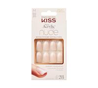 KISS Colección Salon Acrylic French Nude, elegantes uñas postizas desnudas de longitud media, incluye 28 uñas postizas, pegamento para uñas, lima de uñas y palo de manicura (el embalaje puede variar)