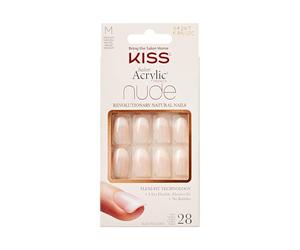 KISS Colección Salon Acrylic French Nude, elegantes uñas postizas desnudas de longitud media, incluye 28 uñas postizas, pegamento para uñas, lima de uñas y palo de manicura (el embalaje puede variar)