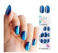 KISS colorFX by imPRESS Press On Nails ?econnect Azul slido con acabado nacarado valo corto Adhesivo nuevo y mejorado Incluye 30 almohadillas d