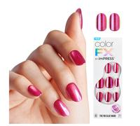 KISS colorFX by imPRESS Press On Nails redondo rosa slido con acabado nacarado ovalado corto adhesivo nuevo y mejorado Incluye 30 almohadillas d