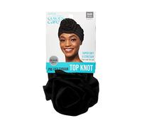 KISS COLORS & CARE Turbante preatado con nudo superior, color negro, elegante, elástico y suave para dormir, máxima protección del cabello, minimiza la rotura, cómodo para todo tipo de cabello