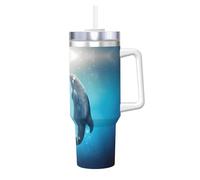 Kiss Dolphin Tale - Botella térmica para bebidas calientes y frías (1,134.0 g), diseño de cuento de delfín, con pajilla y pajilla