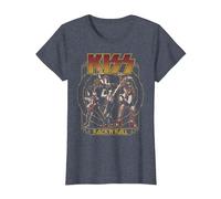Kiss - El Cielo está en Llamas Camiseta, Mujer, Azul Jaspeado, XL