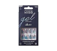 KISS Gel Fantasy Allure - Clavos de gel con forma ovalada corta de color plateado, 28 uñas de gel para pegar, 2 g de pegamento para uñas, 1 palito de manicura, 1 minilima