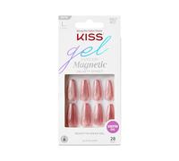 KISS Gel Fantasy - Clavos artísticos magnéticos "West Coast", coral metálico, con forma de almendra larga, 28 prensas, calidad de salón de belleza, 2 g de pegamento para uñas, 1 palito de manicura, 1