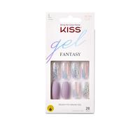 KISS Gel Fantasy Rainbow Rings Lila Metallic Matt Glitter Long Almendra Coffin Form - 28 uñas postizas en calidad de salón de belleza para pegar DIY, 2 g de pegamento para uñas, 1 palito de manicura