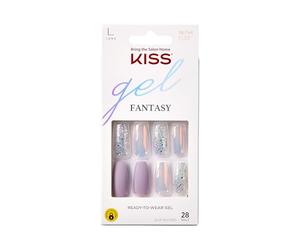 KISS Gel Fantasy Rainbow Rings Lila Metallic Matt Glitter Long Almendra Coffin Form - 28 uñas postizas en calidad de salón de belleza para pegar DIY, 2 g de pegamento para uñas, 1 palito de manicura