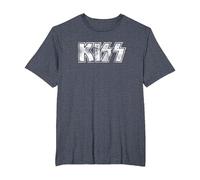 Kiss Hard Rock Music Band Vintage Logo by Rock Off Camiseta, Hombre Tallas Grandes, Azul Jaspeado, 4X Alto