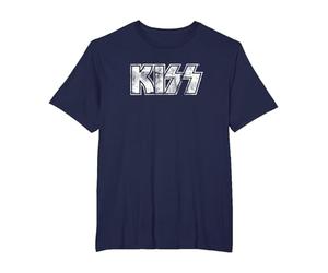 Kiss Hard Rock Music Band Vintage Logo by Rock Off Camiseta, Hombre Tallas Grandes, Azul Marino, 4X Alto