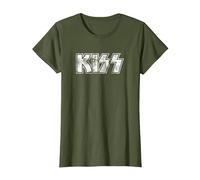 Kiss Hard Rock Music Band Vintage Logo by Rock Off Camiseta, Mujer, Verde Oliva, M