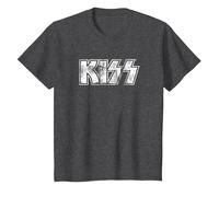 Kiss Hard Rock Music Band Vintage Logo by Rock Off Camiseta, Niños, Jaspeado Oscuro, 4 años