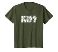Kiss Hard Rock Music Band Vintage Logo by Rock Off Camiseta, Niños, Verde Oliva, 4 años