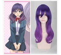 Kiss Him Not Me Watashi Ga Motete Dosunda Ondulado Cruly Purple Serinuma Kae Cosplay Pelo sintético resistente al calor + Gorra de peluca gratis
