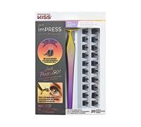 KISS imPRESS Falsies Press On Lashes - Pestañas autoadhesivas de 1 paso, volumen de glam, color negro, no requiere pegamento, extensiones de pestañas DIY, 20 mechones y aplicador - Spiky
