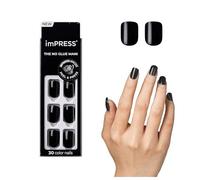 KISS imPRESS Mani - Uñas a presión sin pegamento, color negro, tamaño corto, forma cuadrada, incluye 30 uñas, almohadilla de preparación, hoja de instrucciones, 1 barra de manicura, 1 mini lima