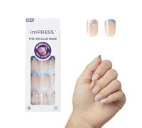 KISS imPRESS Manicura sin pegamento para uas a presin French 'Snooze' Luz neutra + punta azul Tamao corto francs Forma escuadrada Incluye 30