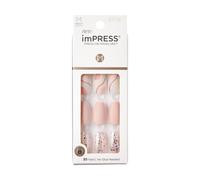 Kiss Impress No Glue Mani 30 PCS Premium Press en las uas Matte Pink Glitter Tamao mediano Forma de atad simple Peel y presione Fcil Aplicar