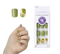Kiss Impress No Glue Mani Presione en el diseo de las uas 'antes del amanecer' La forma verde de cuadratura de tamao corto incluye 30 uas Ins
