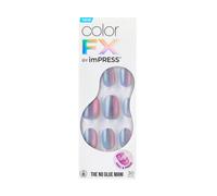 Kiss Impress No Glue Mani Press-On Nails Color FX 'Fly Up' Silver Tamao corto La forma ovalada incluye 30 uas Instrucciones de almohadilla de p