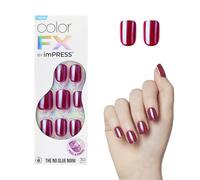 Kiss - imPRESS No Glue Mani Press On Nails Color FX "This City" - Uñas postizas sin pegamento, rojo oscuro brillante, corte cuadrado. Kit completo de 30 piezas