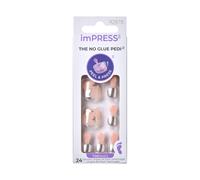 Kiss Impress No Glue Pedi Press-On Toables Rosa desnuda con la forma metlica de las estrellas de plata cromada incluye 24 uas preparacin de la