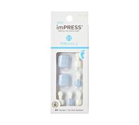 Kiss Impress No Glue Pedi Press-On Toeneils Light Blue White Squalval de brillo incluye 24 clavos