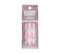 KISS imPRESS Premium GLAZED DONUT Mani sin pegamento, 30 piezas, uas a presin, color rosa claro con perla, tamao mediano, forma de almendra, f