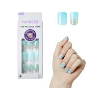 KISS imPRESS Sin pegamento Mani Press-On Nails Mini 'Eternity' Azul mediano Tamao corto Forma escuadrada Incluye 30 almohadillas de preparacin