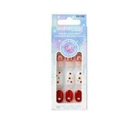 KISS imPRESS - Uñas a presión, diseño festivo, medio invierno, rojo, ovalado, 30 unidades