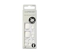 KISS imPRESS - Uñas a presión sin pegamento, uñas de los pies, todas las sonrisas, color blanco, tamaño corto, forma cuadrada, incluye 24 uñas, almohadilla de preparación, hoja de instrucciones, 1