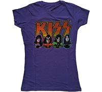 KISS Ladies Tee: Logo, Faces & Icons - Large - Purple