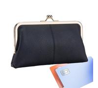 Kiss Lock Clap Coin Purse, Coin Purse for Women, Lady Coin Purse, PU Leather Coin Purse, Exquisite Vintage Coin Purse, Snap Closure Wallet, Clutch Purse for Men, Vintage Snap Closure Wallet, Negro ,