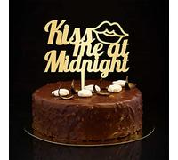Kiss Me At Midnight - Decoración dorada para tartas de aniversario de boda con texto en inglés "Mr & Mrs", decoración para tartas de boda, despedida de soltera, regalos de compromiso, 6 pulgadas