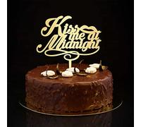 Kiss Me At Midnight - Decoración rústica para tartas de boda, compromiso, silueta, personalizable, divertida decoración para tartas de novia y novio para boda, compromiso, fiesta, regalos de boda, oro