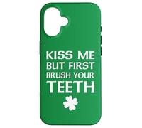 Kiss Me But First Brush Your Teeth Dentista Día de San Patricio Carcasa para iPhone 16